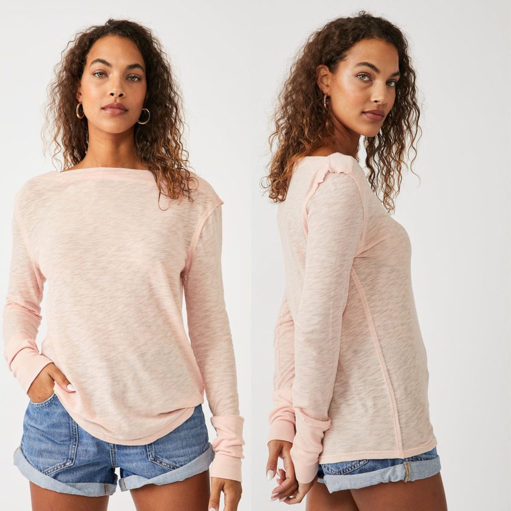 We The Free Kimmi Long Sleeve Tee, Pink Slub XS Free People Balletcore boho